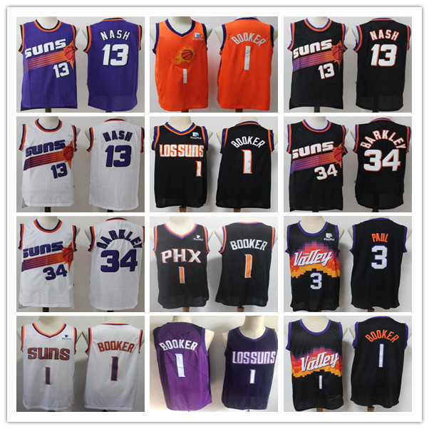 

Mens Phoenix Suns Basketball Jerseys Throwback Steve 13 Nash Charles 34 Barkley Devin 1 Booker Chris 3 Paul Basketball Shorts, Black;red