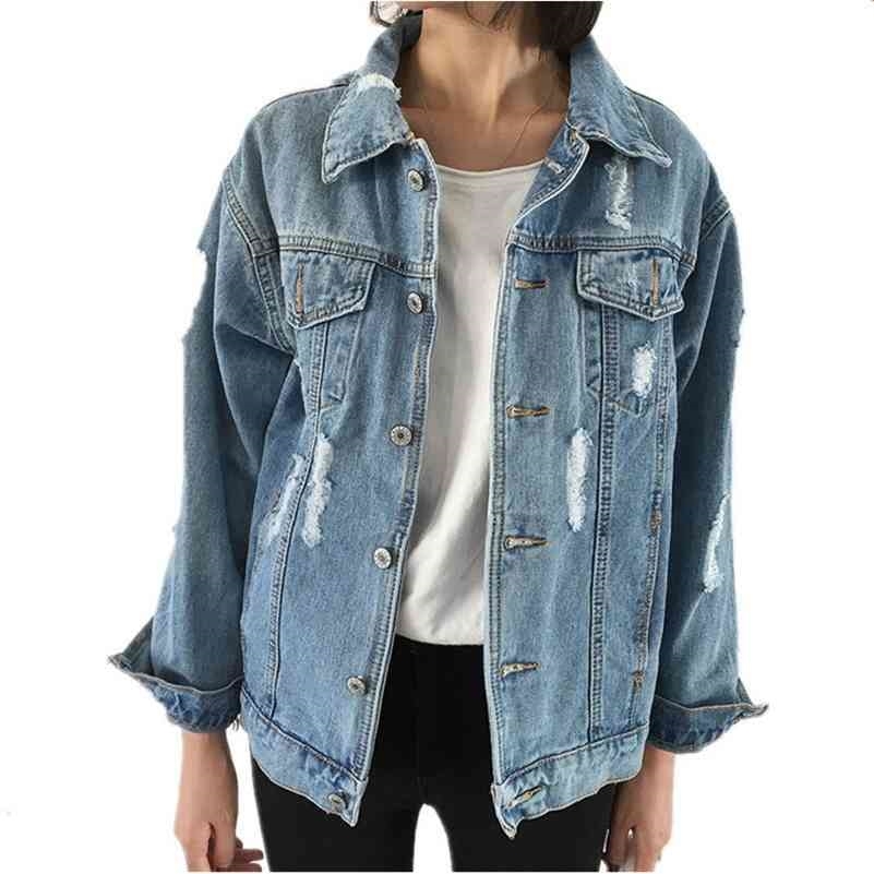

Women Basic Coats Autumn And Winter Women Denim Jacket Vintage Long Sleeve Loose Female Jeans Coat Casual Girls Outwear 210518, Blue