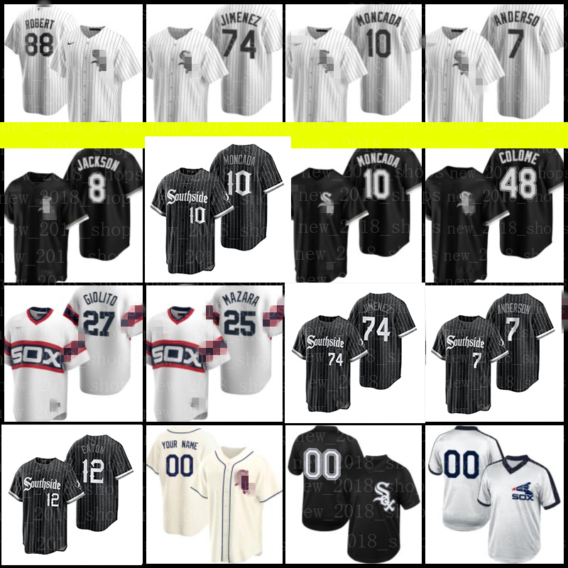 

White Sox Jerseys 10 Yoan Moncada 7 Tim Anderson 27 Lucas Giolito 88 Luis Robert Baseball 79 Jose Abreu 92 Nick Madrigal 94 Andrew Vaughn 24, Blue;black