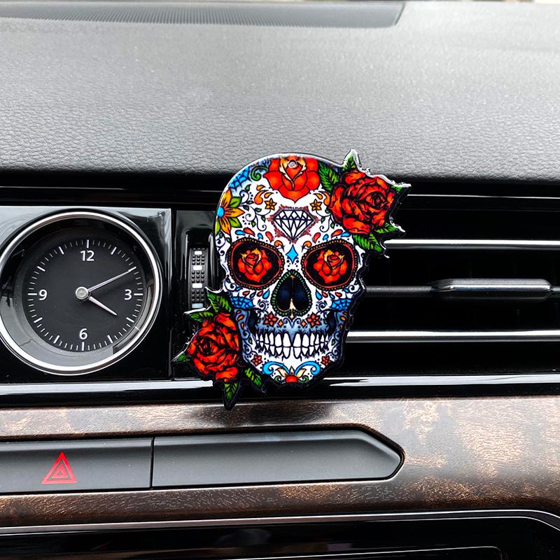 

Hair Clips & Barrettes Gothic Sugar Flower Skull Auto Air Conditioner Outlet Decoration Perfume Clip Freshener Car Tuyere Fragrance Ornament, Golden;silver