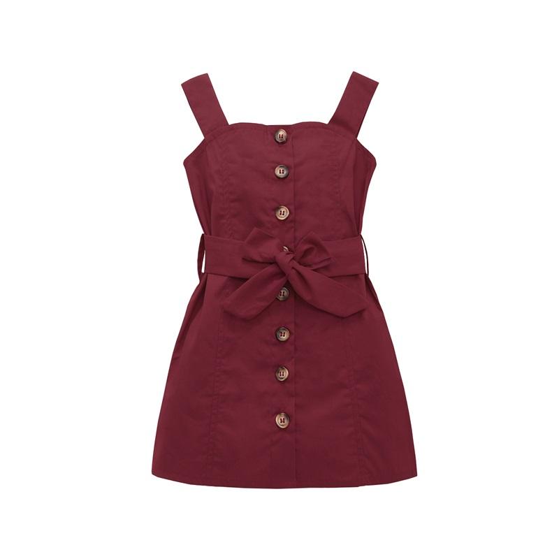 

Girl's Dresses Infant Casual Sleeveless Dress, Girls Tie-up Solid Color Button With Belt, Red;yellow