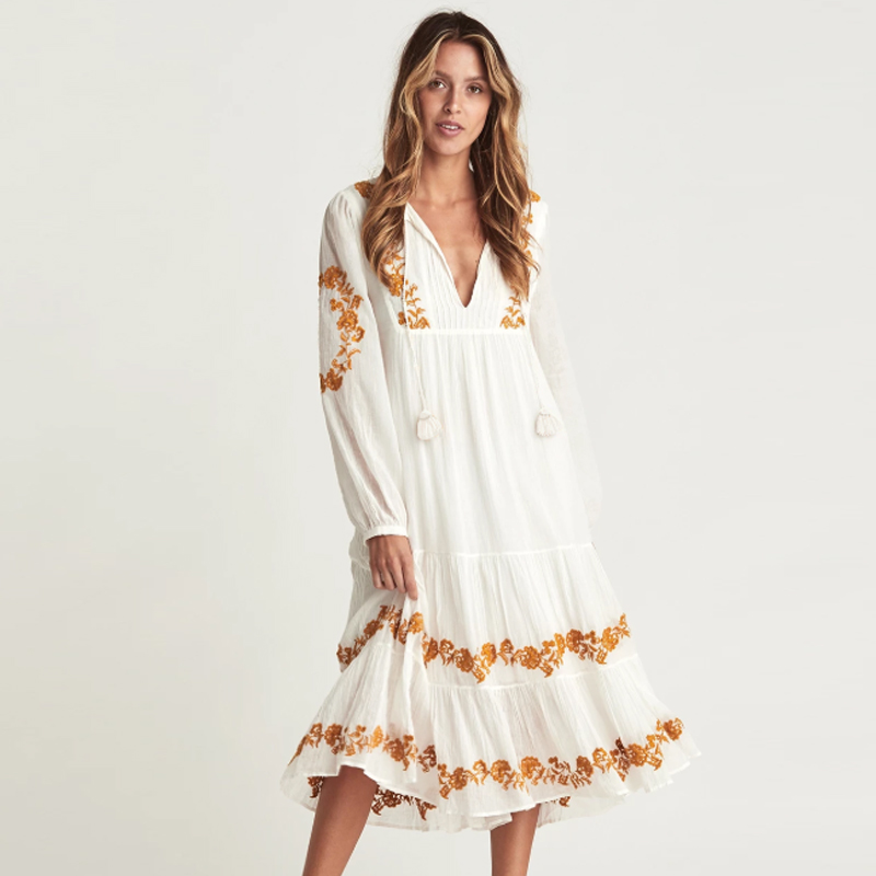 

new summer temperament island travel holiday beach dress national wind restore ancient ways exquisite embroidery loose dress, Black;gray
