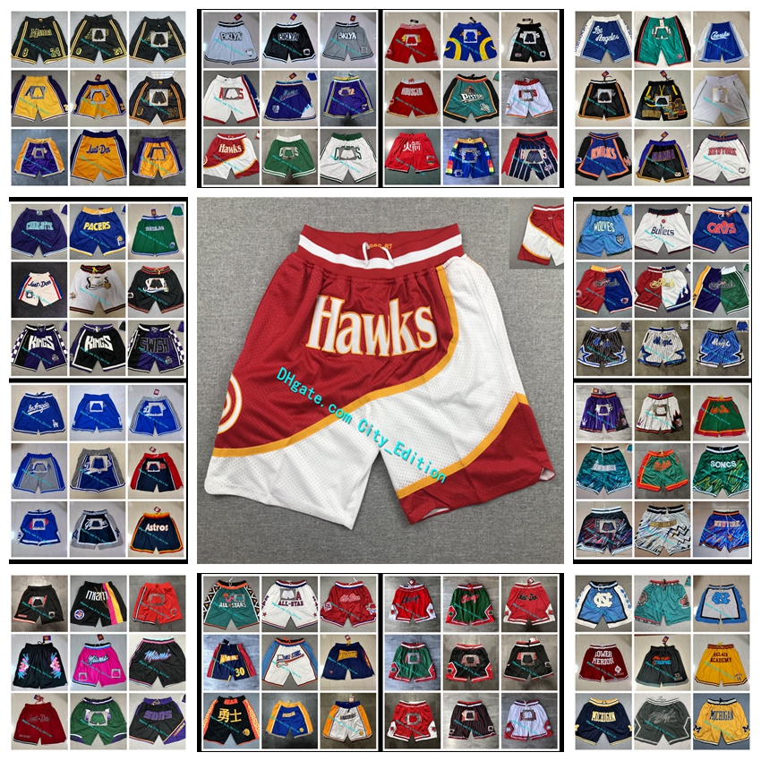 

Men's Atlanta Hawks Basketball Just Don Shorts Hip-Hop Sport Wear Zipper Pant With Pocket Authentic Stitched Classic Mesh Sweat, Black