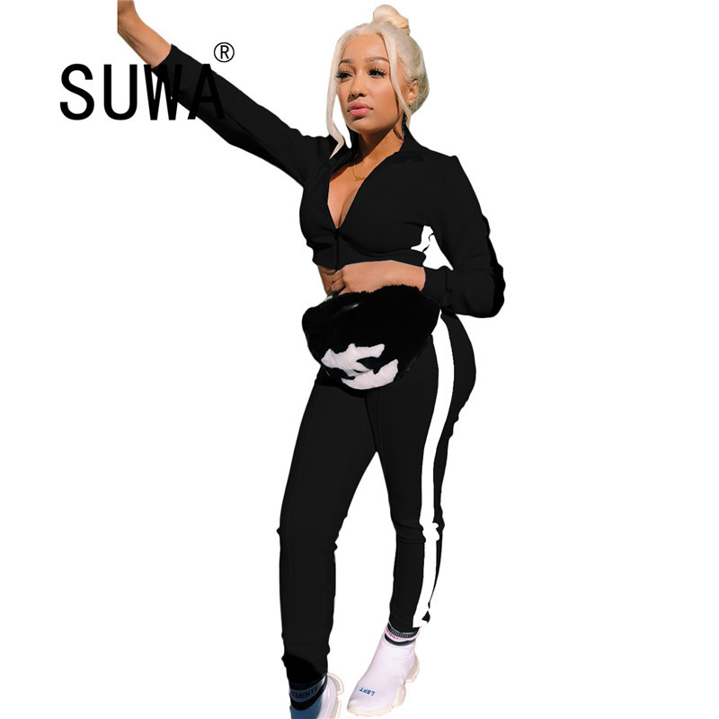 

Color Block Patchwork Sporty Women Two Piece Set Autumn Streetwear Long Sleeve Bandage Tops and Pencil Pant Matching Sets 210525, Orange