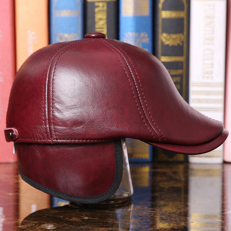 

Ball Caps Winter Men Genuine Leather Hat Adult Sheepskin Baseball Fashion Ear Protection Warm Headgear Cap B-7287, Black