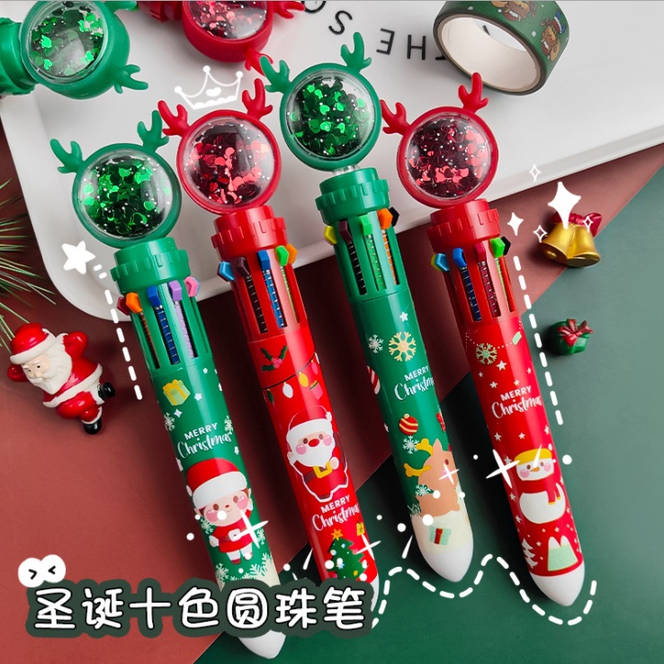 

Office Business Christmas 10 Colors Combination Click Ballpoint Pens School Studendt Area Type Color Pens, Green