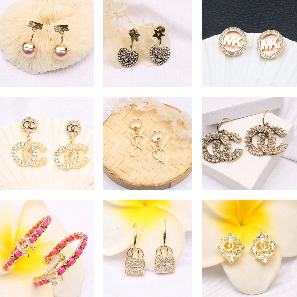 

#250-#274 20color 18K Gold Plated Copper Jewelry Letters Earrings Brand Desinger Alloy Long Stud Women Rhinestone Pearl Earring Wedding Party Accessories