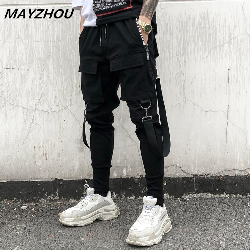 

Men's Pants Multi-pocket Elastic Waist Fashion Design Harem Street Punk Dance Casual Jogging Pant, Black