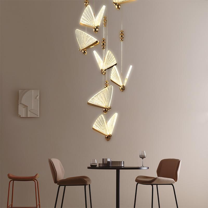 

Modern Minimalist Butterfly Pendant Lamp Light Luxury Ins Net Red Bedside Hanging Long Line Stairwell Lamps
