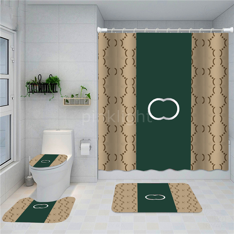 

High Quality Shower Curtains Designers Letter Print Bath Accessories Classic Waterproof Bathroom Supplie Fashion Toilet Three Piece Sets