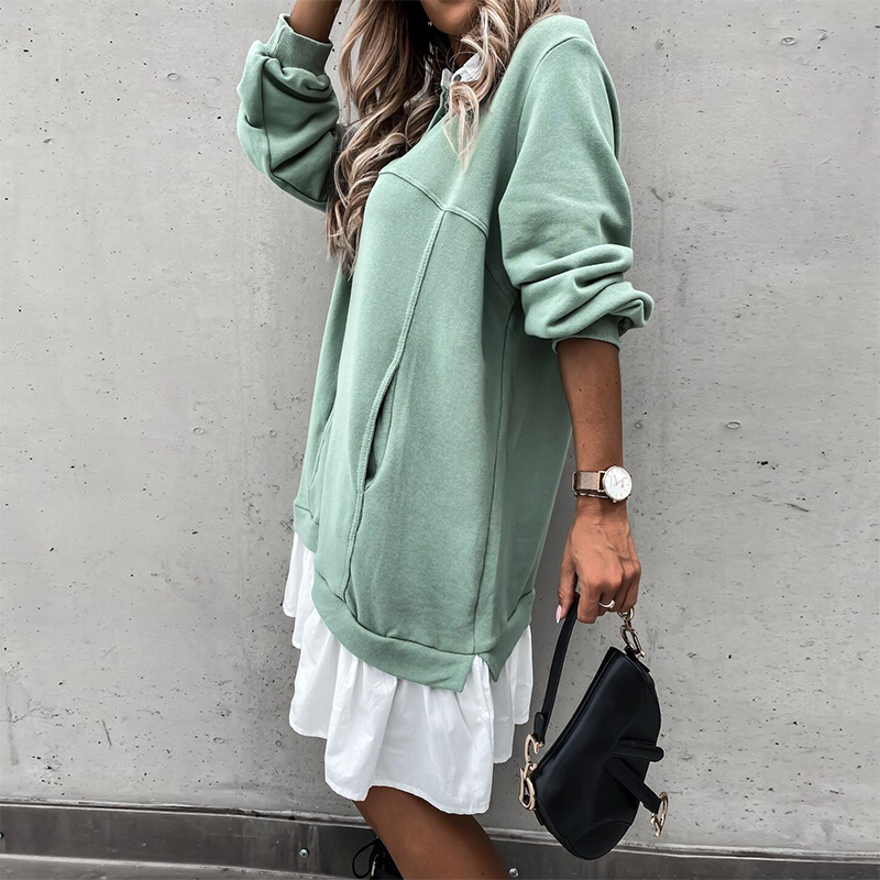 

2021elegant women patchwork solid color mini dress autumn vintage turn-down collar button dresses ladies long sleeve casual vestidos, Black;gray