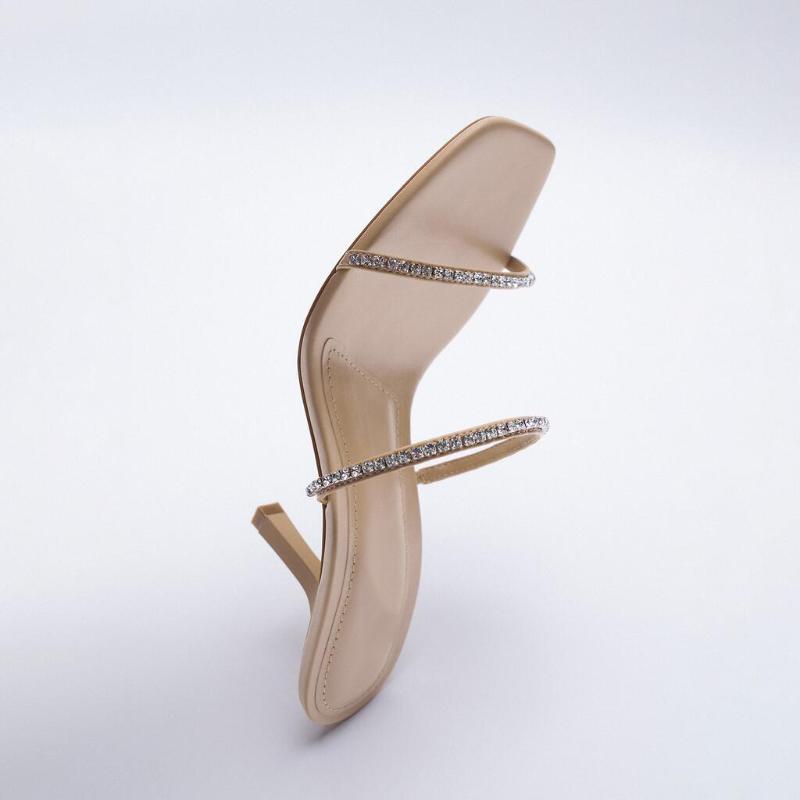 

Slippers Shoes Woman 2021 Square Toe Female Thin Heels Heeled Mules Black Sandals Soft Flat High Beige Scandals Solid Back S