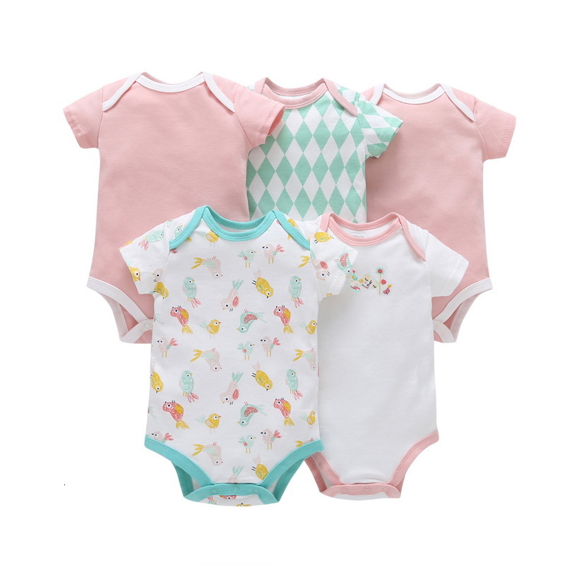 

Rompers Spring Summer Baby Cotton 5-piece Clothes Boys and Girls Cartoon Floral Stripe Short Sleeve Romper E6353 HG32