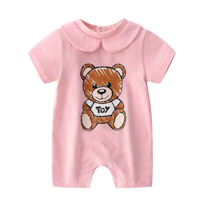 

Newborn Baby Clothes Unisex Short-sleeved Cotton Little Print Bear BB New Born Baby Boy Girl Romper Jumpsuit, Short sleeve blue