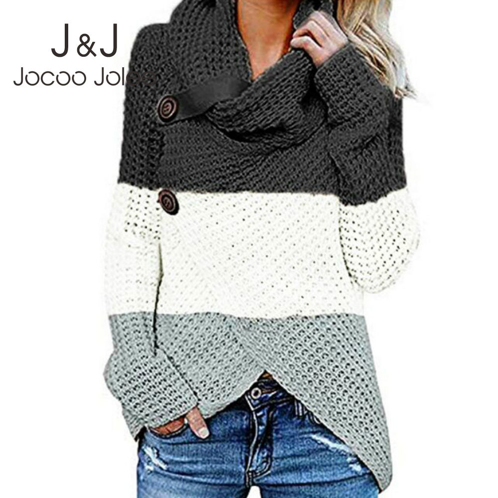 

Vintage Turtleneck Knitted Sweater Winter Button Irregular Patchwork Harajuku Sweater Plus Size Hit Color Pullovers Women Jumper 210518, As photo