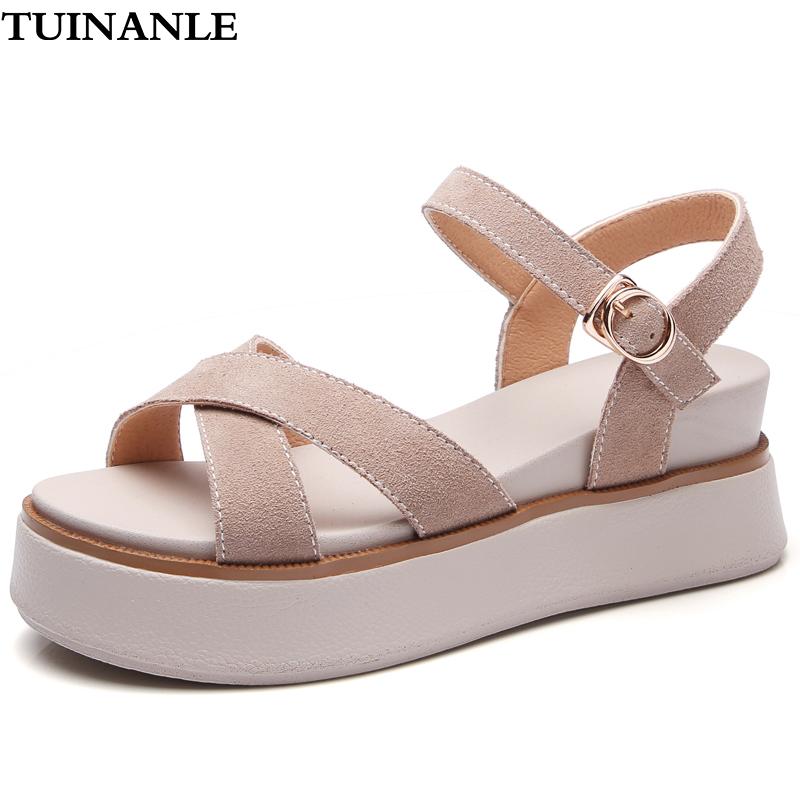 

Sandals TUINANLE Flat Summer Women Shoes Quality Flock Roman Beach Soft Sole Sandalias De Las Mujeres 2021, Black