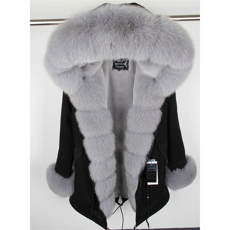 

MaoMaoKongNatural Real fur Jacket Hooded black Woman parkas Winter warm Coat Mulher Parkas Women' jacket 211018, D13