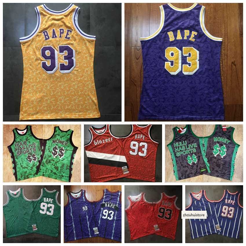 

Fast delivery Men 93 BAPExMITCHELL & NESS Green Purple Yellow Red 1982 83 Classics Double Embroidered Basketball Jersey S-3xl, Black;red