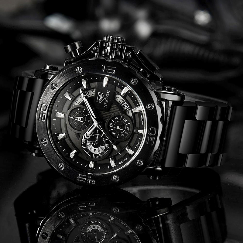 

NEKTOM Mens Watches Quartz Watch Waterproof Watches Steel Strap Wristwatch Watches For Men Military Watch Clock Sports Watchesg, Black