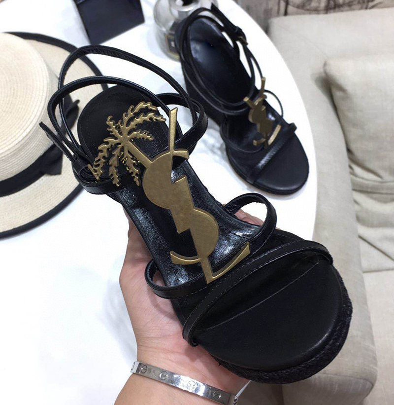 

2021 Women Cassandra Wedge Sandals Designer Espadrilles with Black logo Leather Pumps jute wedge high heel sexy Wedding Shoes with box 324