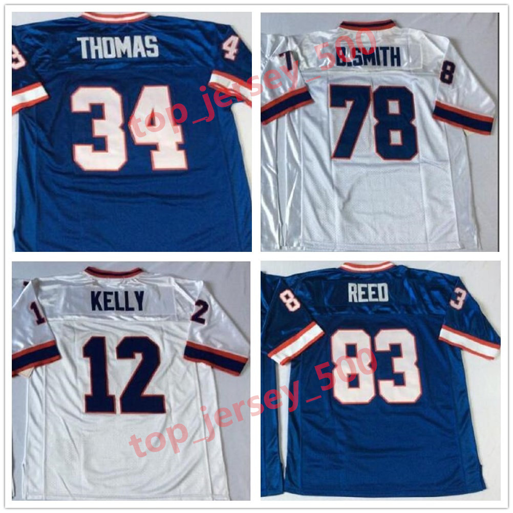 

Men Women Youth 1994 Vintage 35th Jersey Mens 34 Thurman Thomas 12 Jim Kelly 83 Andre Reed 78 Bruce Smith Football NCAA, As shown in illustration