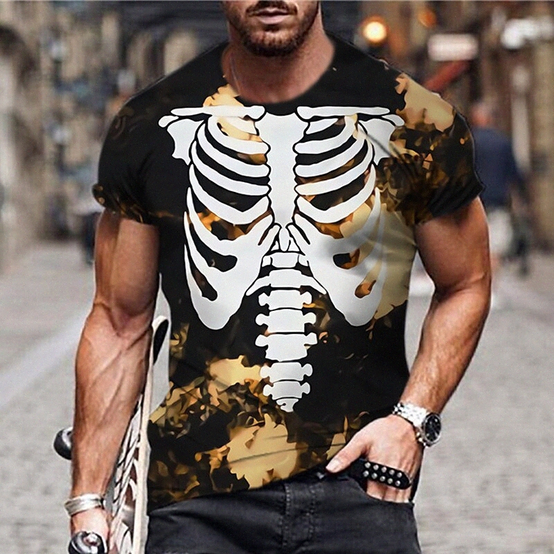 Men's Unisex T shirt 3D Print Graphic Prints Skeleton Crew Neck Daily Holiday Print Short Sleeve Tops Casual Designer Big and Tall Black L96