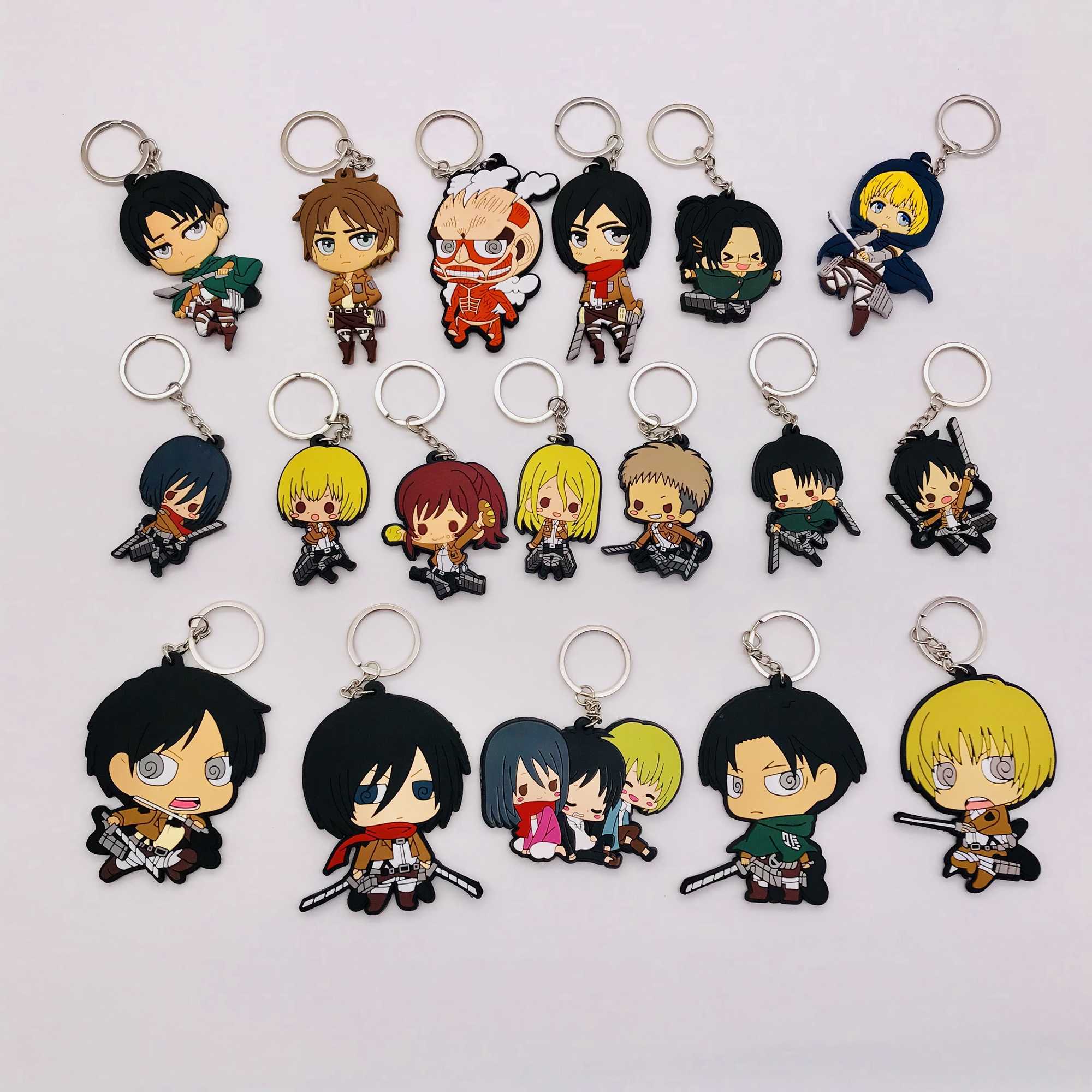 

10pcs Anime Figure Attack on Titan Keychain Soft Pvc 3d Double Side Cartoon Key Ring Key Chain Kids Toy Key Holder Trinket Gift H0915