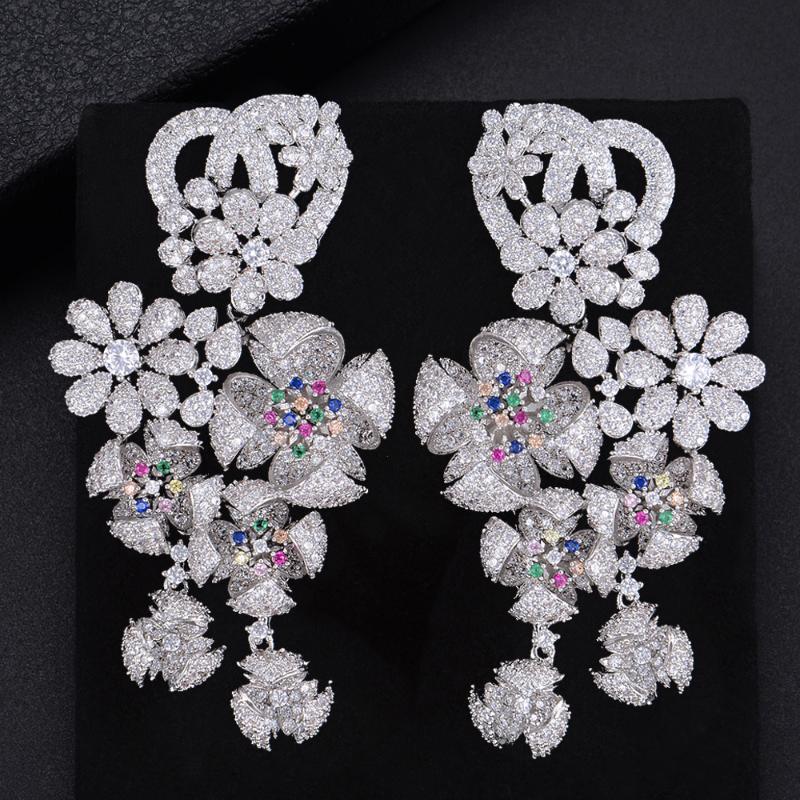 

Dangle & Chandelier KellyBola 73MM Flower Pierced Windmill Pendant Full Cubic Zirconia Earings Women Wedding Bridal Jewelry