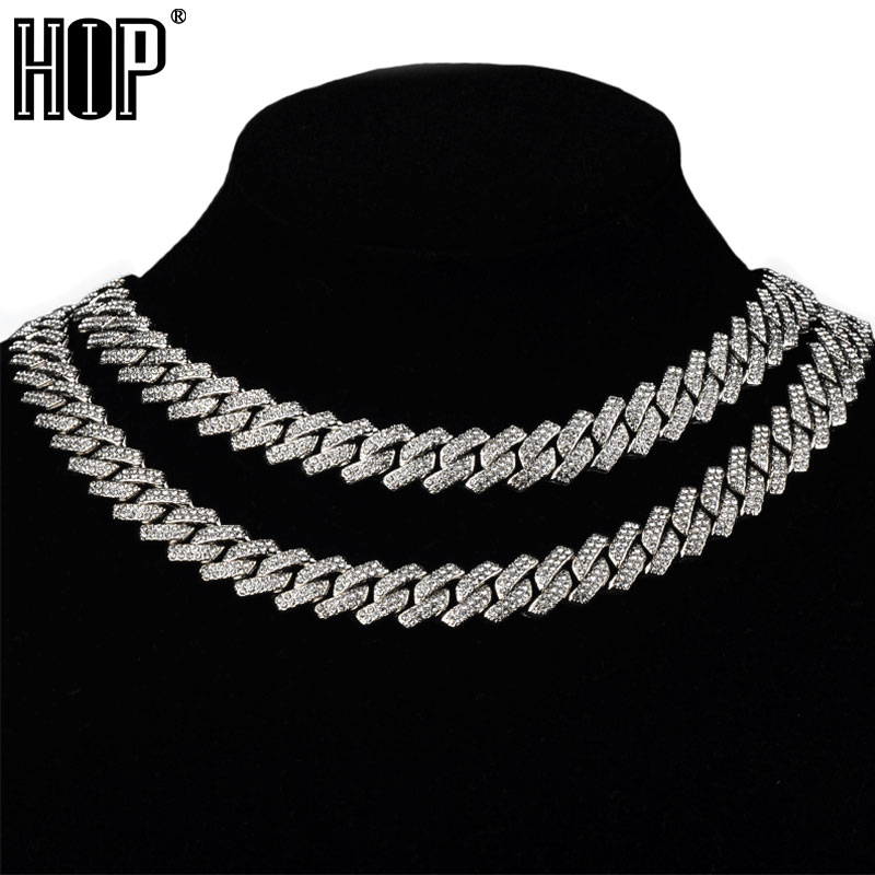 

Hip Hop Bling 13.5MM Prong Cuban Chain 2 Row Iced Out Men's Rhinestone Zircon Paved Necklaces For Men Women Jewelry, Silver