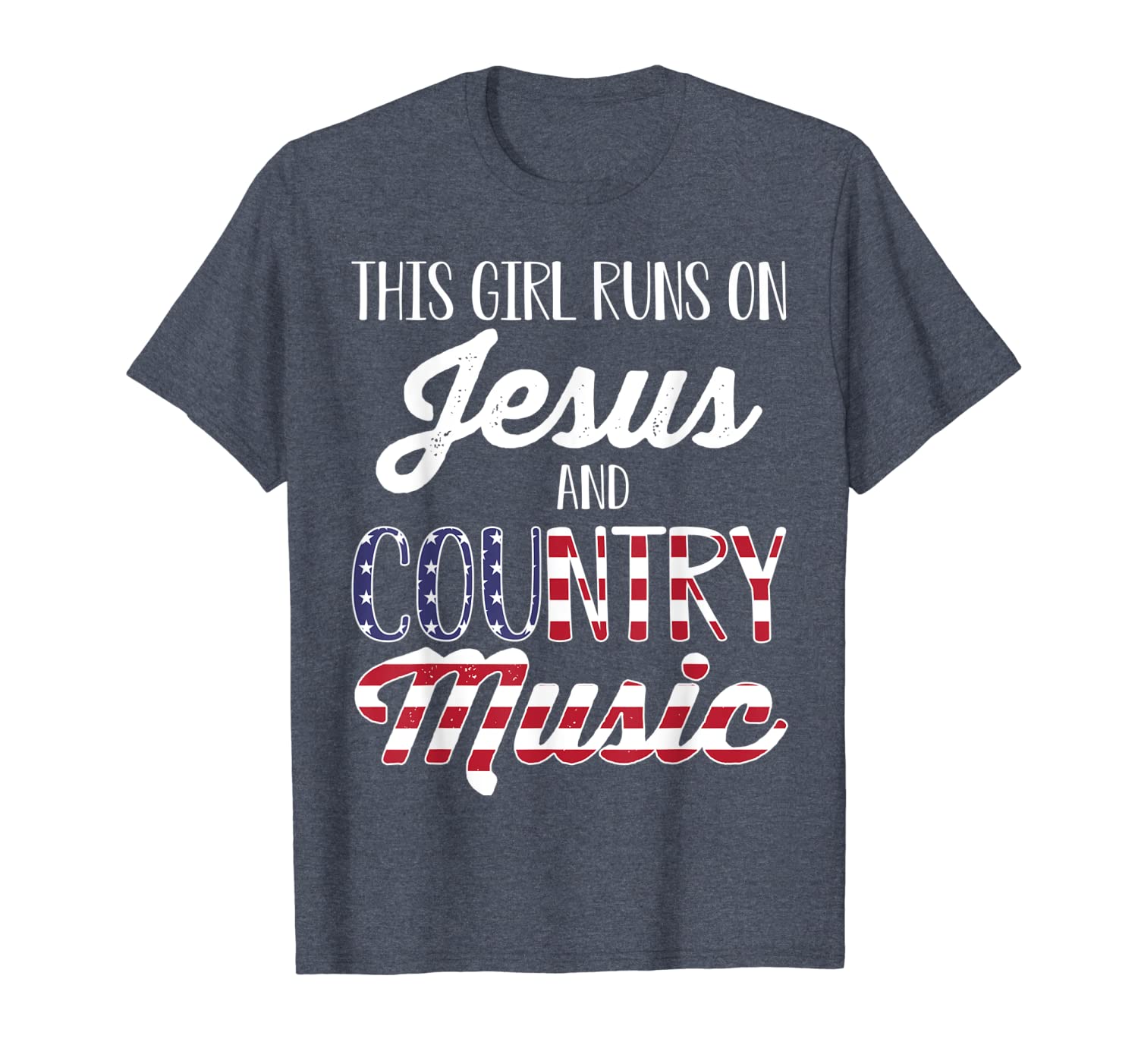 

womens this girl runs on jesus and country music t-shirt, White;black