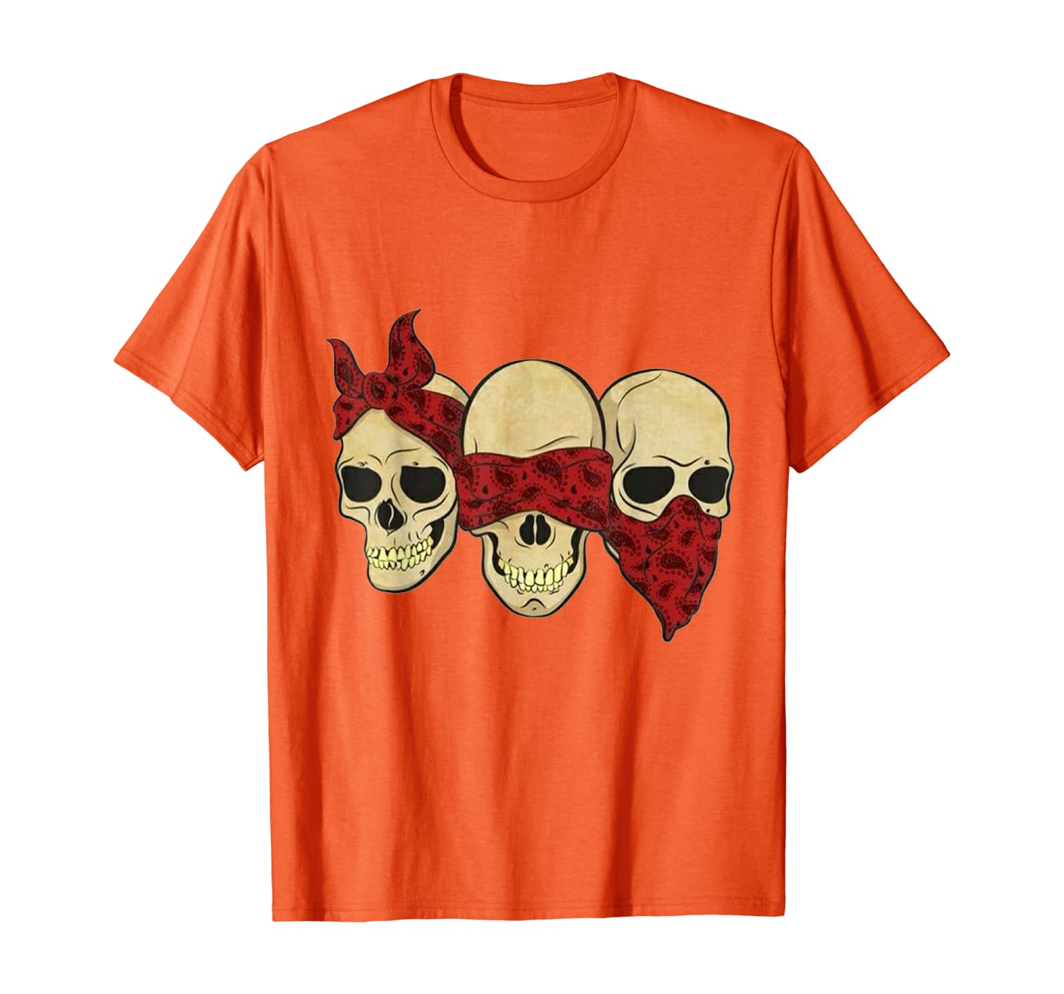 

Hear See Speak No Evil Skull Heads T-Shirt, White;black
