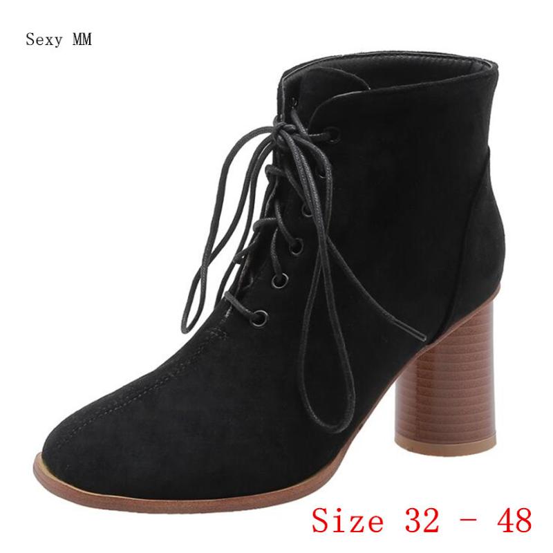 

Boots Spring Autumn High Heels Women Ankle Heel Shoes Woman Short Small Plus Size 32 - 48, Wine red