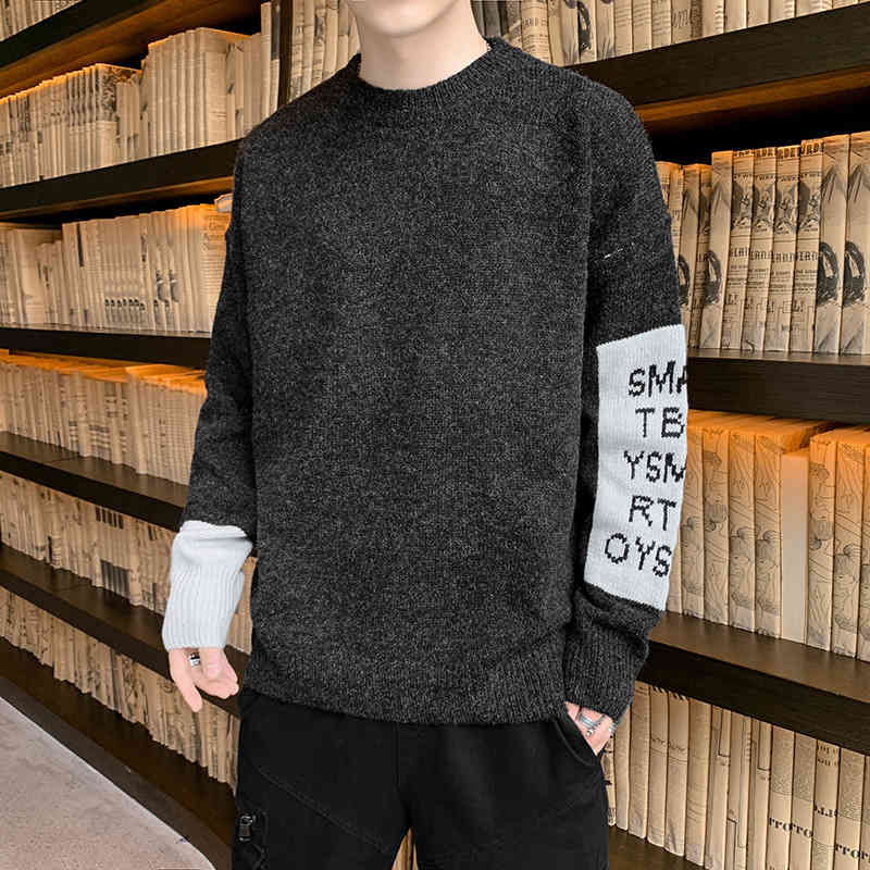 

sweater knit men's clothing autumn and winter t shirt thickened round neck pullover jacquard baseline fashion 44, White;black