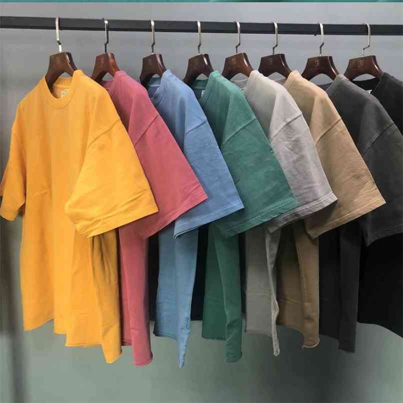 

Garment-Washed Terry Short Sleeve Tee Summer Heavy Cotton Raglan T-Shirt Streetwear Eight Colors 210721, Washed green