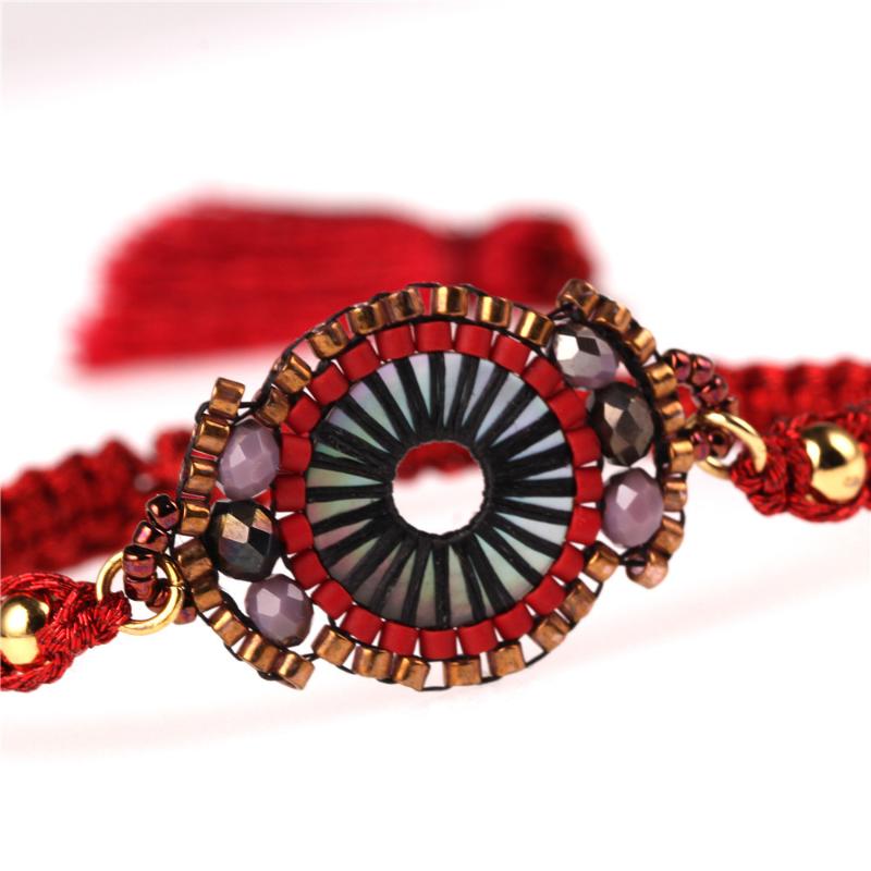 

Charm Bracelets Bohemian Hand Woven Bracelet With Rice Bead Flower Pattern Jewelry