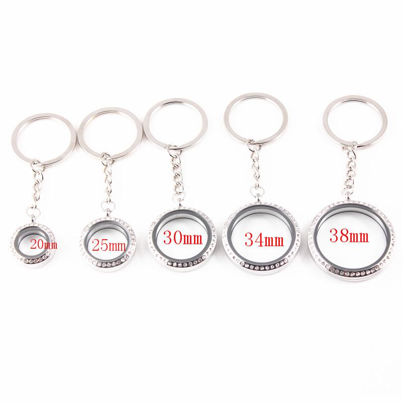 

Keychains 5pcs/lot Floating Locket Keychain 5 Sizes Mixed Screw Rhinestones Memory Lockets Key Ring Holder