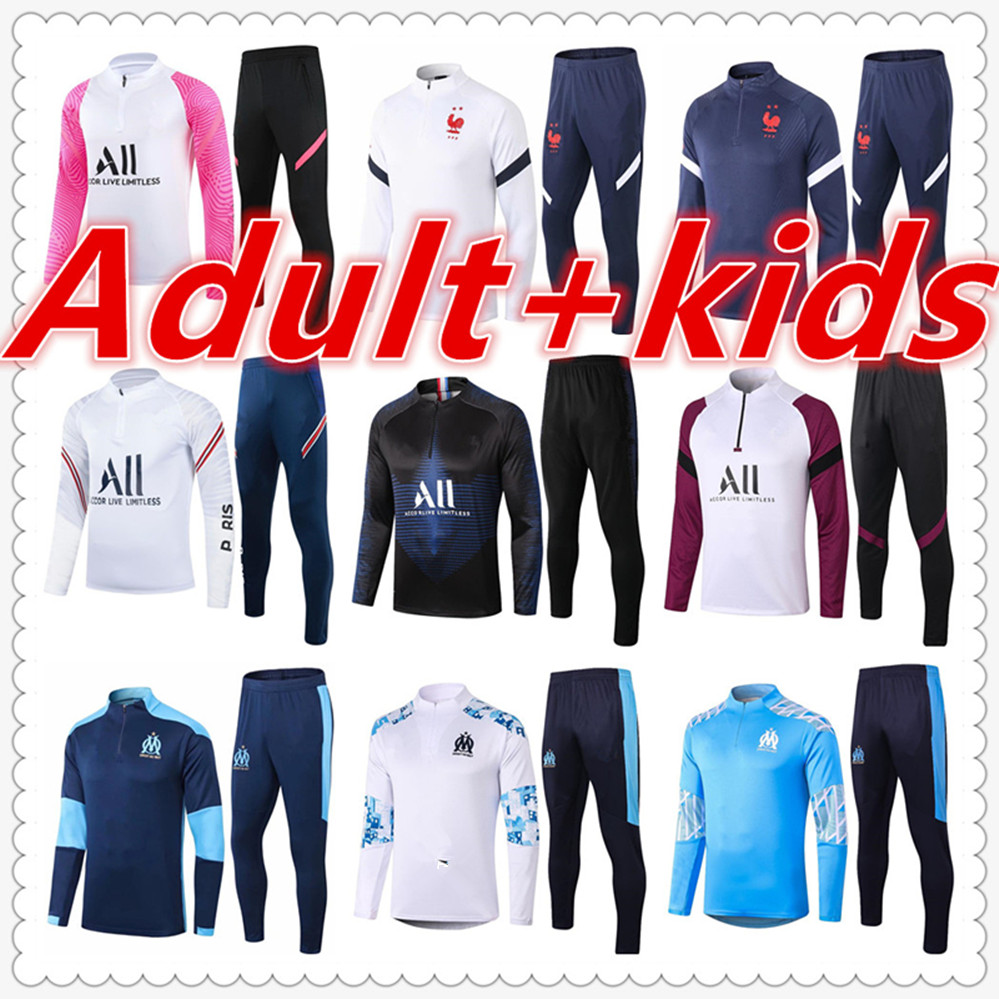 

kids Soccer Jersey 2021 Adult Football tracksuit maillot Survetement de foot chandal futbol retro player version, Black