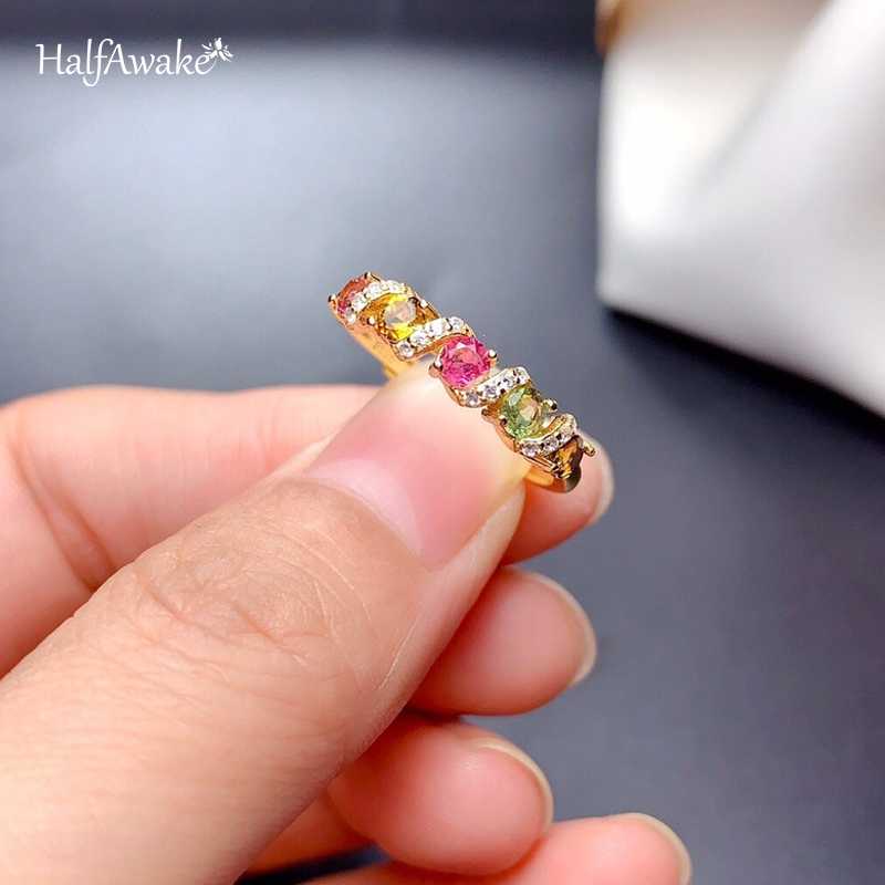 

Cluster Rings Semi Precious Tourmaline Zircon Rainbow Ring Korean Style Adjustable Gold Color For Women Girls Gift Jewelry 2021 Trend, Golden;silver