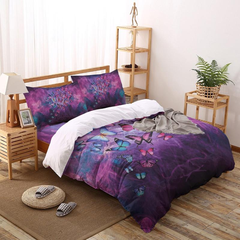 

Bedding Sets Butterfly Abstract Purple Background Print Comforter Set Duvet Cover Queen King Bed Home Housse De Couette Gift, As pic