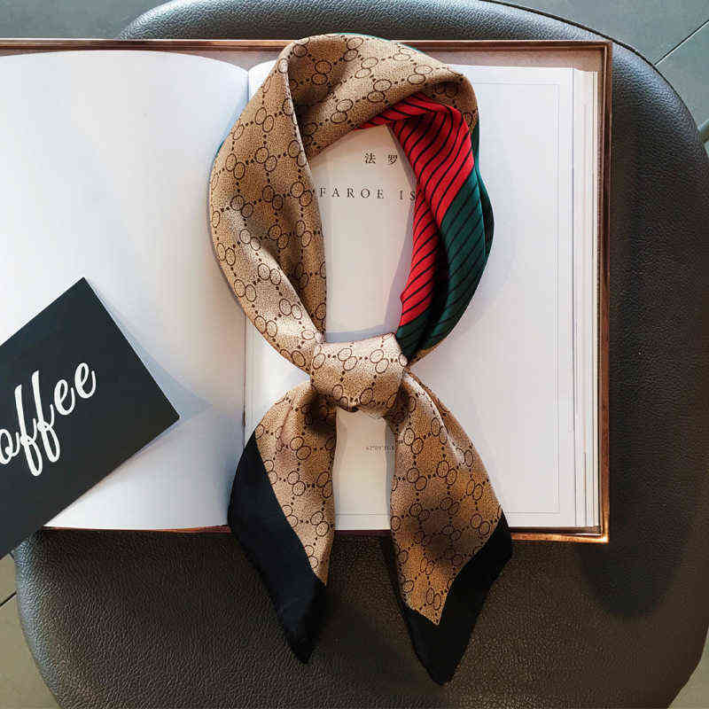 

Luxury Women's Silk Satin Hair Scarves, Fashion Square Printed Headscarf 70 * 70cm Professional Accessories designer scarf Y220222