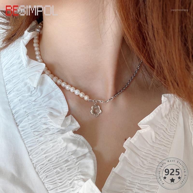 

Besimpol Genuine 925 Sterling Silver Choker Necklace Elegant Flower Pear Asymmetric Chain For Women Simple Fine Jewelry Chains