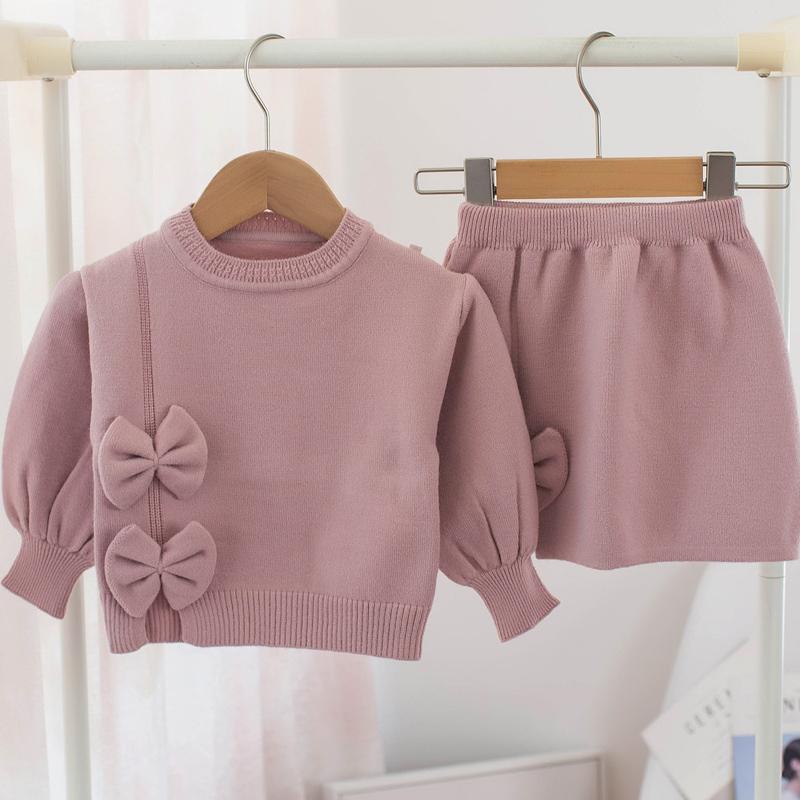 

Clothing Sets Winter Autumn Girl Set Fashion Little Girls Knitting Sweater Cute Suit For Baby Kids Pullover Tops + Skirt 2pcs Outfits, White
