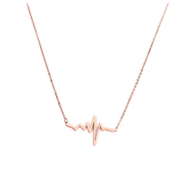 Chains Stainless Steel Rose Gold Minimalism Heartbeat Electrocardiogram Women Ladies Pendant Necklace Jewelry Gift For Him-image-708679481