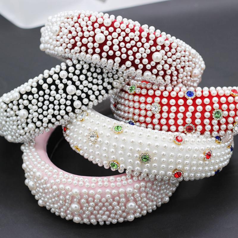 

Hair Clips & Barrettes Baroque Full Pearl Headband Multicolor Sponge Geometric Rhinestones Exaggerated Ball Show Catwalk Travel 708, Golden;silver