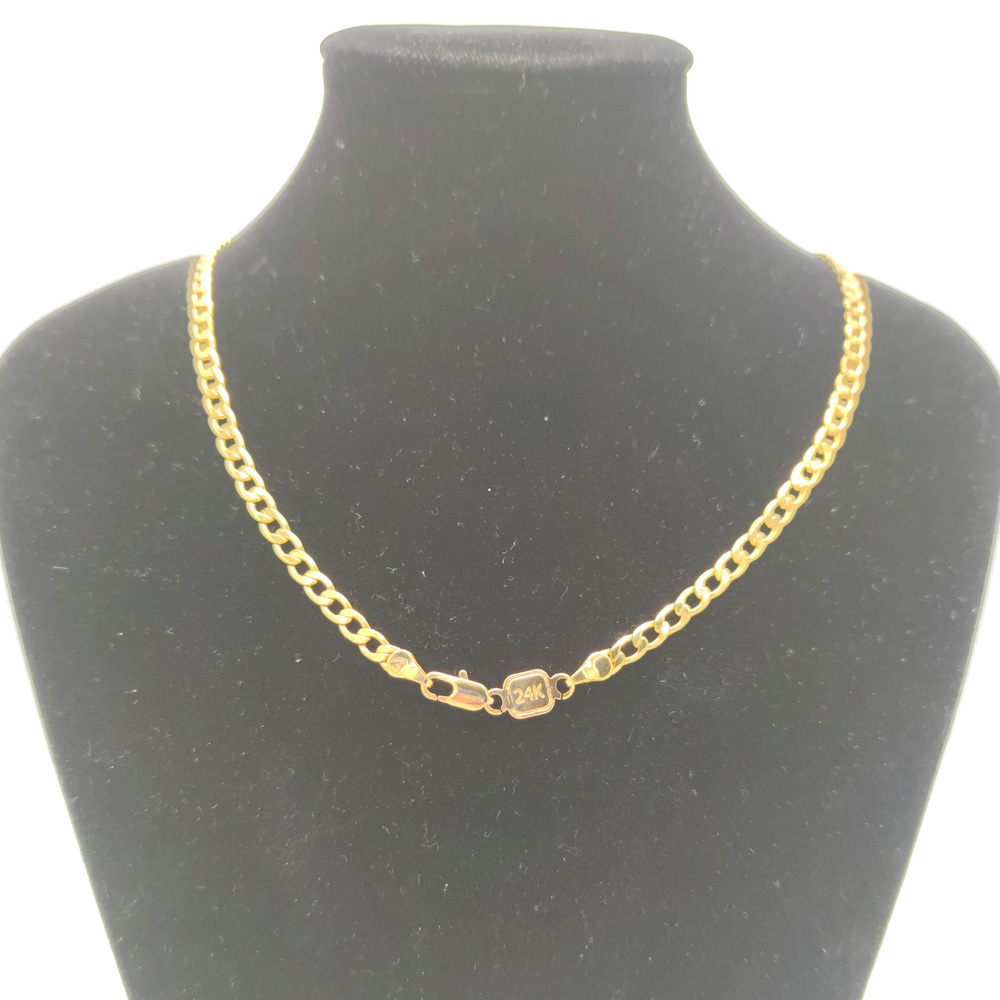 24K Gold G/F 4mm Cuban/Curb Link Chain Necklace Miami PT Fully Choker Hip Hop DIY Stamp 24" Unisex-image-683521984