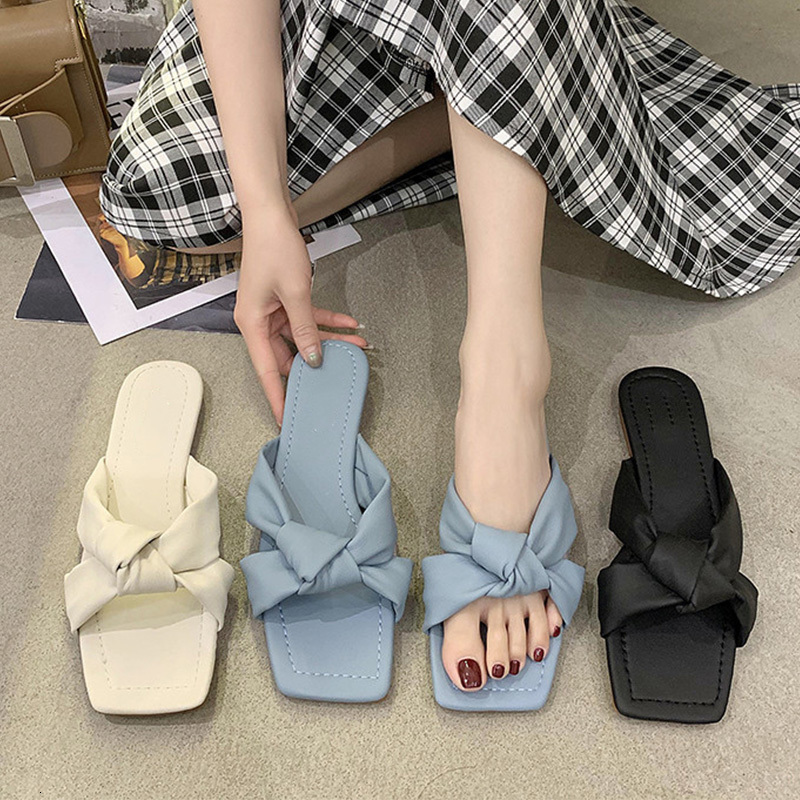 

Sandals Summer Women Slippers Outdoor Square Slip on Flip Flops Elegant Females Slides Sandal Flats Casual Beach Shoes 1U9L, Beige