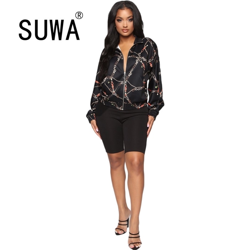 

Sales Product Contrast Chain Zipper Long Sleeve Coats And Jacket Women Cool Girl Streetwear Vintage Tops 210525, Black