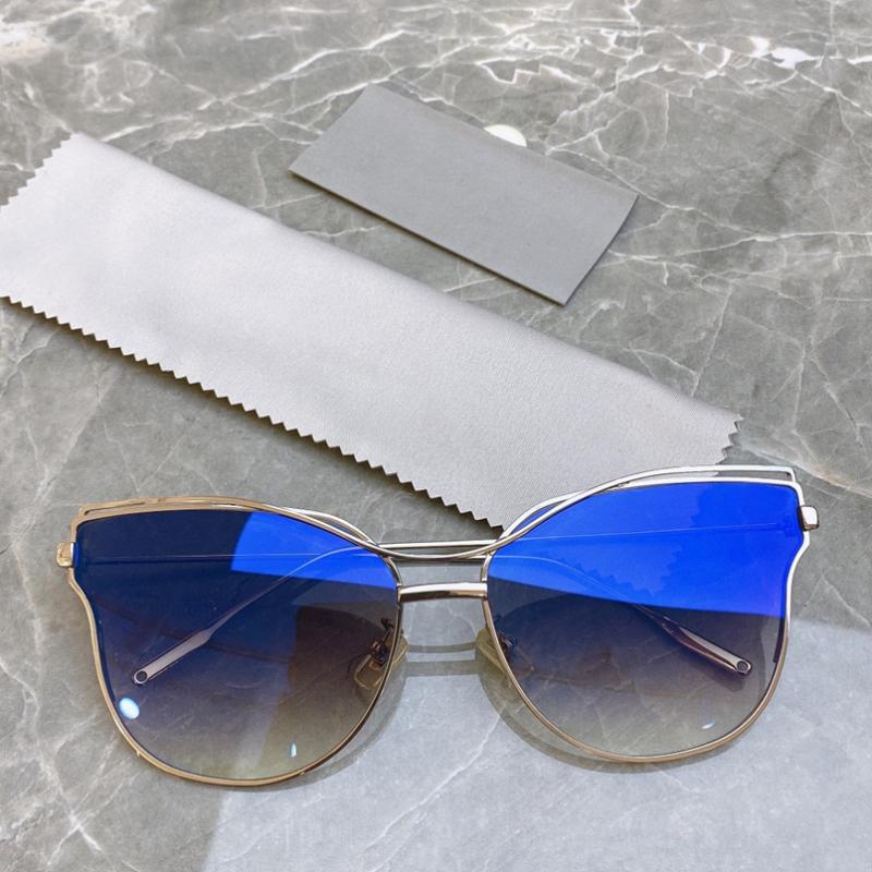 

Sunglasses Metal Cat's Eye Large Frame Women's 018S Blue Reflective Lenses Men's Glasses Fashion Style Gold/Brown/silver