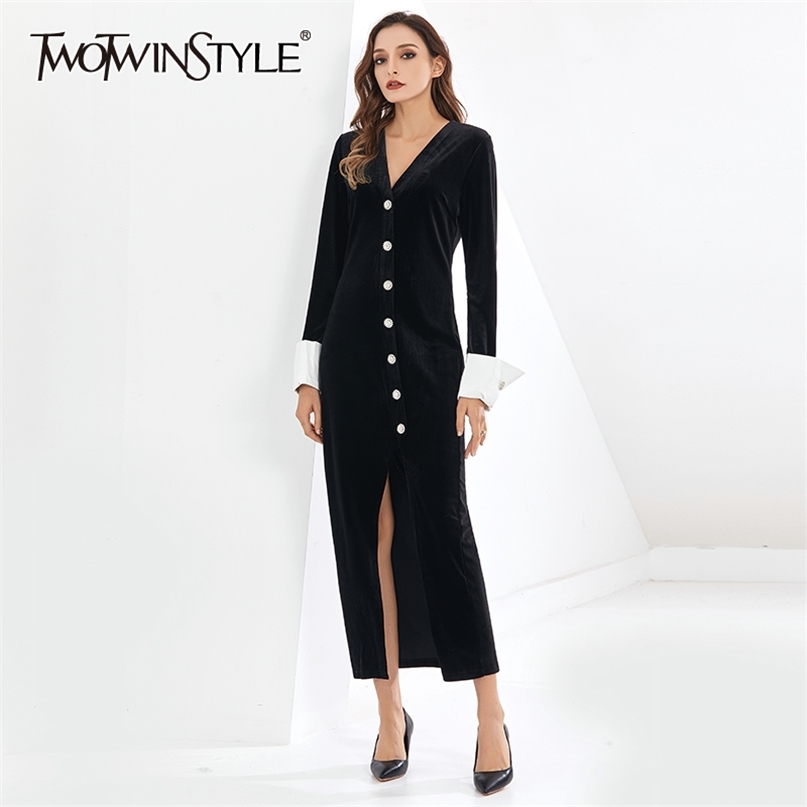 

Party Dress For Women V Neck Long Sleeve High Waist Front Split Sexy Bodycon A Line Dresses Female Clothes 210520, Burgundy