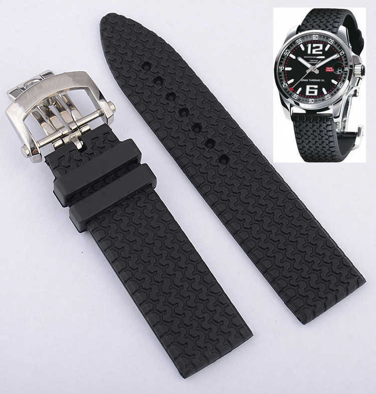 

23mm Rubber Watchband for Chopard Watch Strap with Stainless Steel Butterfly Buckle Waterproof Bracelet H0915